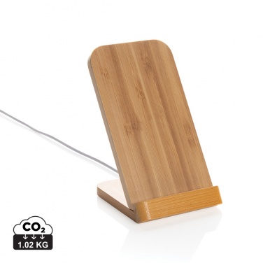 Logo trade promotional giveaways image of: Bamboo 5W wireless charging stand