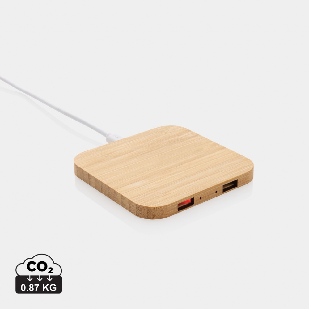 Logotrade advertising products photo of: Bamboo 10W wireless charger with USB