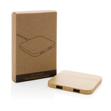 Logo trade promotional giveaways image of: Bamboo 10W wireless charger with USB