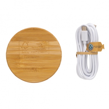 Logo trade corporate gifts image of: Bamboo 15W wireless charger