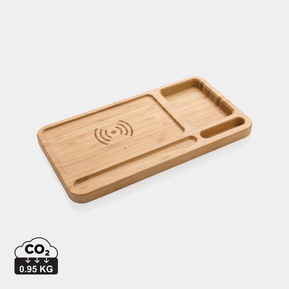 Logotrade promotional merchandise picture of: Bamboo desk organiser 10W wireless charger