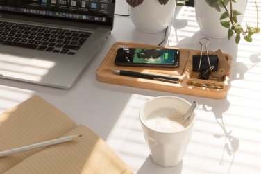 Logo trade promotional merchandise image of: Bamboo desk organiser 10W wireless charger