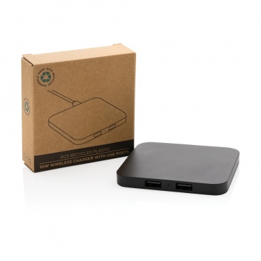 Logo trade promotional giveaway photo of: RCS recycled plastic 10W Wireless charger with USB Ports