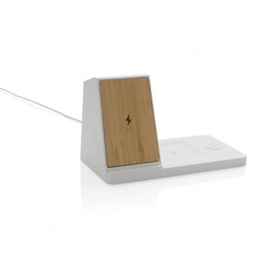 Logotrade promotional item image of: Ontario recycled plastic & bamboo 3-in-1 wireless charger