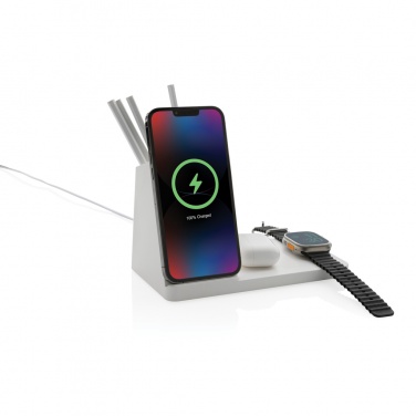 Logotrade promotional gift picture of: Ontario recycled plastic & bamboo 3-in-1 wireless charger