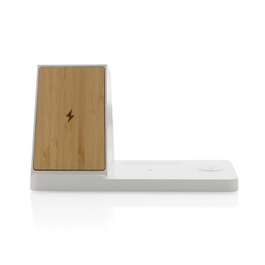 Logo trade corporate gifts image of: Ontario recycled plastic & bamboo 3-in-1 wireless charger