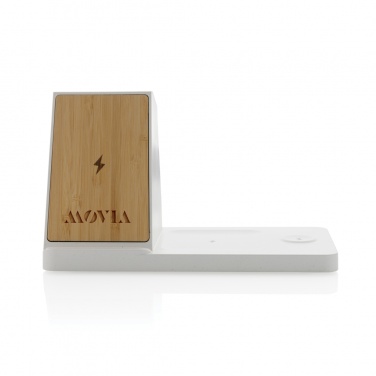 Logo trade corporate gifts picture of: Ontario recycled plastic & bamboo 3-in-1 wireless charger