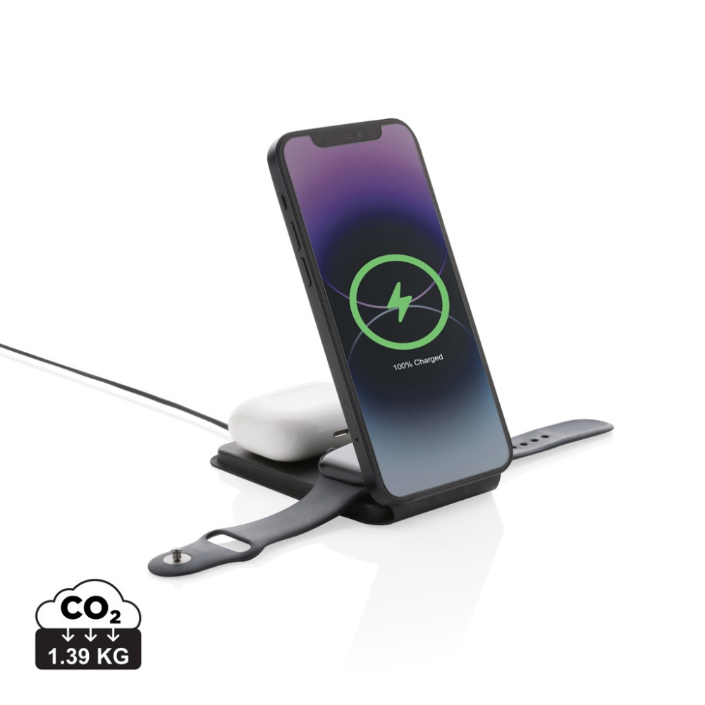 Logotrade advertising product picture of: Swiss Peak RCS rPU 15W  3-in-1 magnetic wireless charger