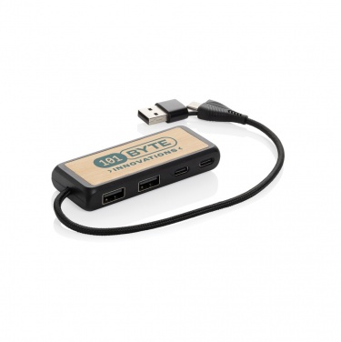 Logotrade promotional item picture of: Link RCS recycled plastic and bamboo dual Input USB hub