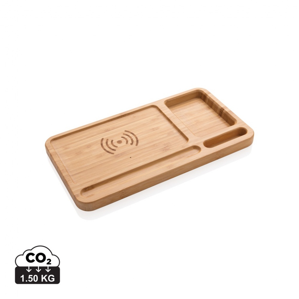 Logo trade promotional giveaways image of: Bamboo desk organiser 5W wireless charger