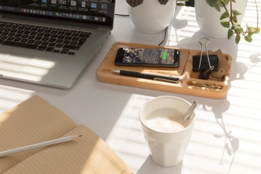 Logo trade promotional merchandise image of: Bamboo desk organiser 5W wireless charger