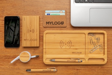 Logotrade promotional giveaway image of: Bamboo desk organiser 5W wireless charger