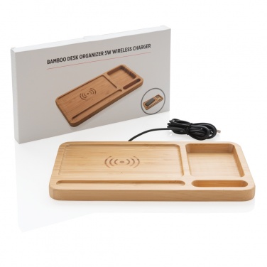 Logo trade promotional giveaways image of: Bamboo desk organiser 5W wireless charger