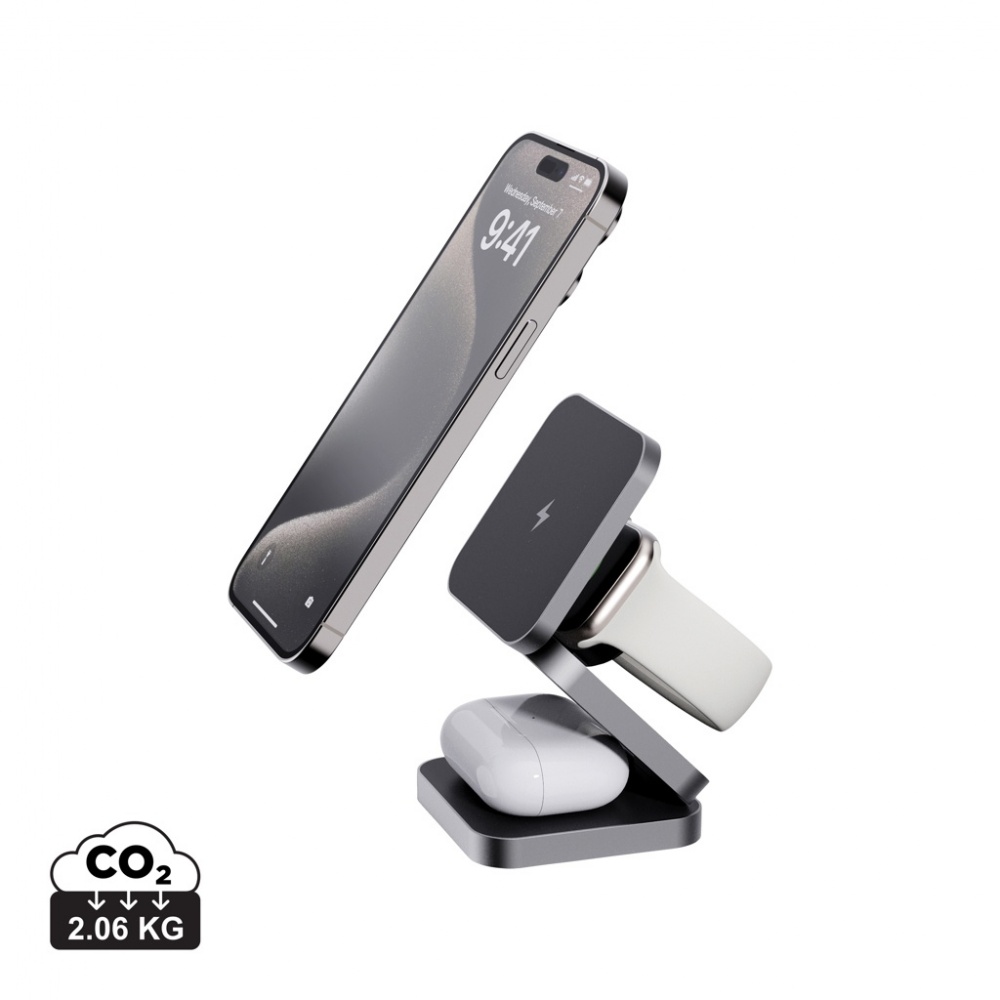 Logo trade promotional gifts image of: Terra RCS recycled aluminum foldable 3 in 1 15W charger