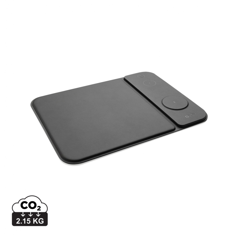 Logo trade promotional items image of: Swiss peak RCS recycled PU 15W 3 in 1 charging mousepad