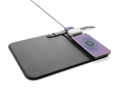 Logo trade promotional items picture of: Swiss peak RCS recycled PU 15W 3 in 1 charging mousepad