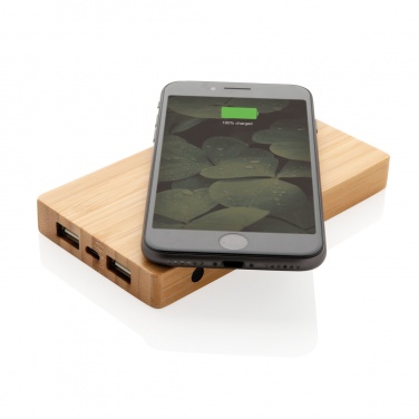 Logo trade promotional products image of: Bamboo 4.000 mAh wireless 5W Powerbank