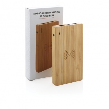 Logotrade promotional products photo of: Bamboo 4.000 mAh wireless 5W Powerbank