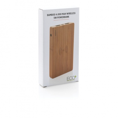 Logo trade promotional merchandise image of: Bamboo 4.000 mAh wireless 5W Powerbank