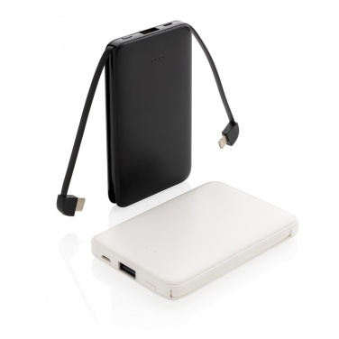 Logo trade promotional merchandise photo of: 5.000 mAh Pocket Powerbank with integrated cables