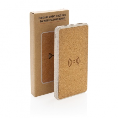 Logotrade advertising product image of: Cork and Wheat Straw 8.000 mAh 5W wireless powerbank