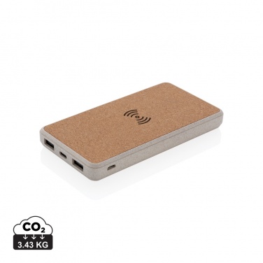 Logo trade promotional gift photo of: Cork and Wheat Straw 8.000 mAh 5W wireless powerbank