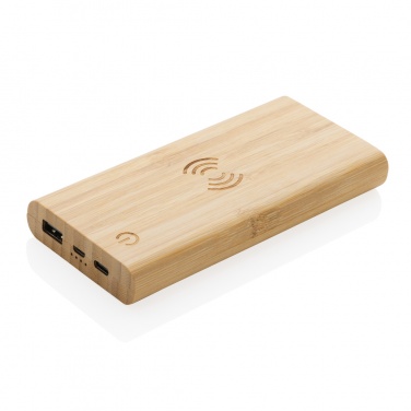 Logo trade business gift photo of: Bamboo 8.000 mAh 5W wireless powerbank