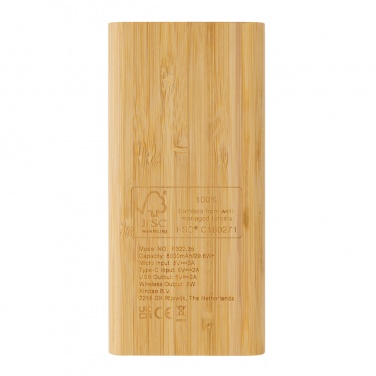 Logotrade promotional giveaway picture of: Bamboo 8.000 mAh 5W wireless powerbank