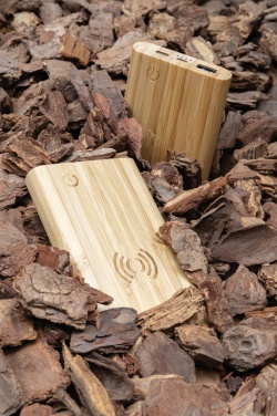 Logo trade promotional giveaways picture of: Bamboo 8.000 mAh 5W wireless powerbank