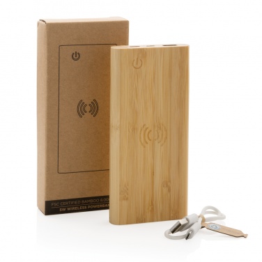 Logotrade advertising product picture of: Bamboo 8.000 mAh 5W wireless powerbank