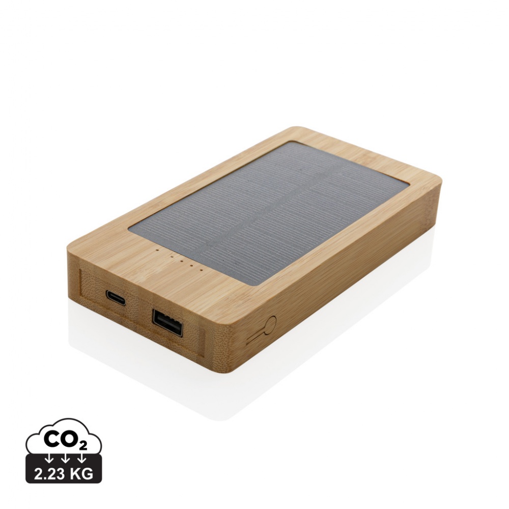 Logo trade corporate gifts image of: Sunwick 10.000 mAh Bamboo solar powerbank