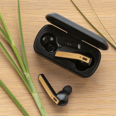 Logotrade promotional giveaway image of: Bamboo Free Flow TWS earbuds in case