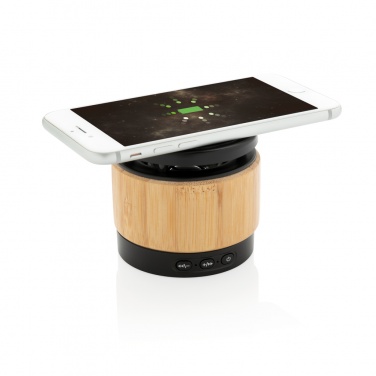 Logo trade promotional giveaway photo of: Bamboo wireless charger speaker