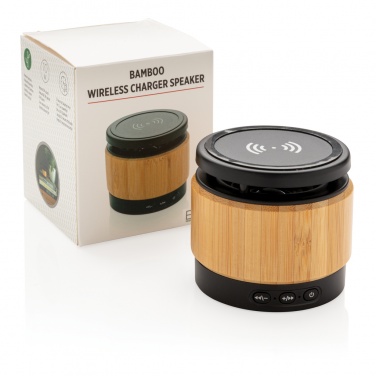 Logotrade corporate gift picture of: Bamboo wireless charger speaker