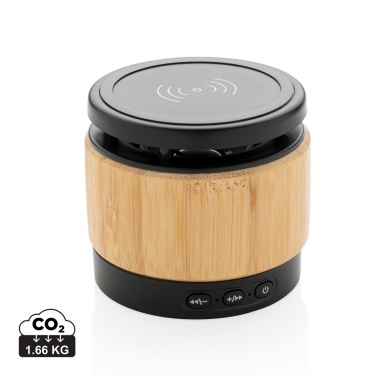 Logo trade promotional gifts picture of: Bamboo wireless charger speaker