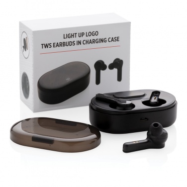 Logotrade advertising product picture of: Light up logo TWS earbuds in charging case