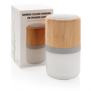 Logo trade promotional merchandise image of: Bamboo colour changing 3W speaker light