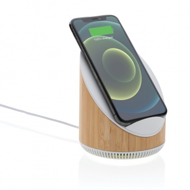 Logo trade advertising products picture of: Ovate bamboo 5W speaker with 15W wireless charger