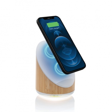 Logo trade business gifts image of: Ovate bamboo 5W speaker with 15W wireless charger