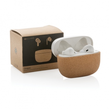 Logo trade promotional giveaways image of: Oregon RCS recycled plastic and cork TWS earbuds