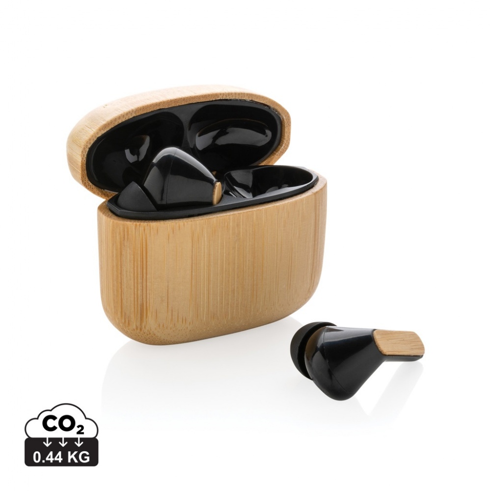 Logotrade promotional item picture of: Bamboo TWS earbuds with RCS recycled plastic