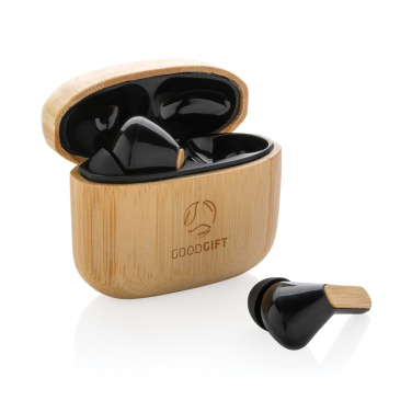 Logotrade corporate gift image of: Bamboo TWS earbuds with RCS recycled plastic