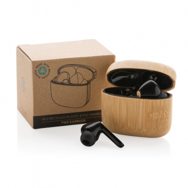 Logo trade corporate gift photo of: Bamboo TWS earbuds with RCS recycled plastic