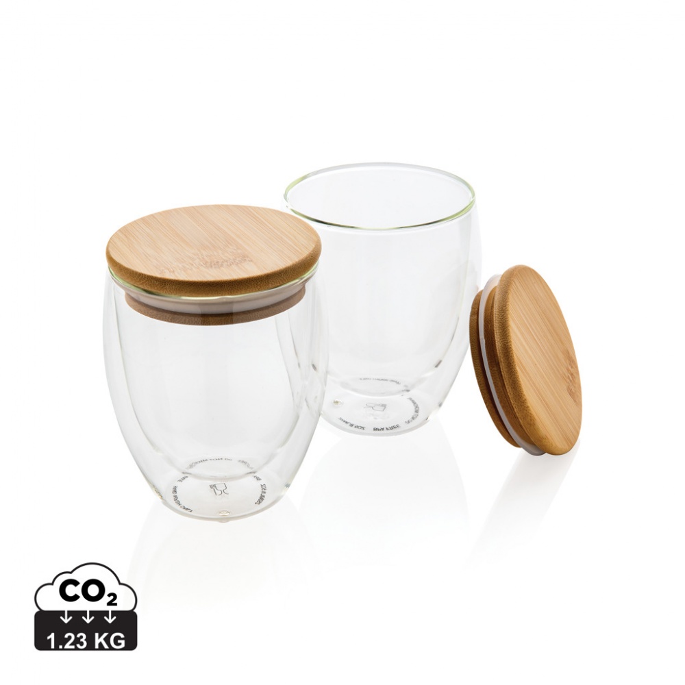 Logotrade corporate gift picture of: Double wall borosilicate glass with bamboo lid 250ml 2pc set