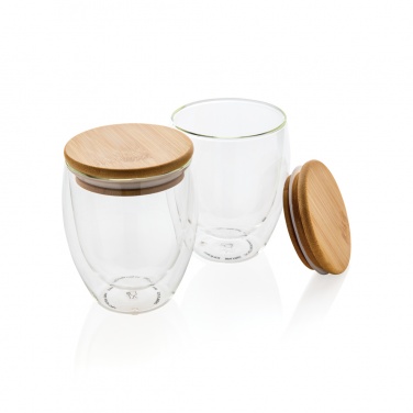 Logotrade promotional merchandise image of: Double wall borosilicate glass with bamboo lid 250ml 2pc set