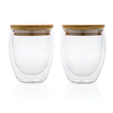 Logo trade promotional item photo of: Double wall borosilicate glass with bamboo lid 250ml 2pc set