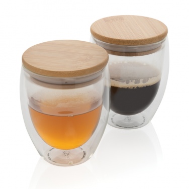 Logotrade promotional giveaway picture of: Double wall borosilicate glass with bamboo lid 250ml 2pc set