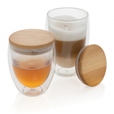 Logotrade corporate gift picture of: Double wall borosilicate glass with bamboo lid 250ml 2pc set