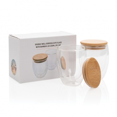 Logo trade promotional giveaway photo of: Double wall borosilicate glass with bamboo lid 250ml 2pc set