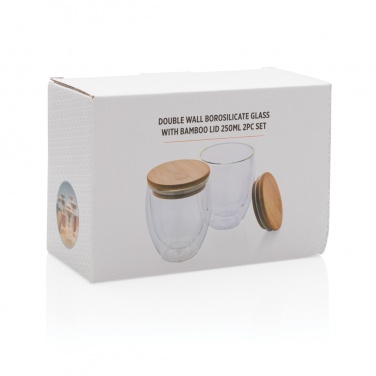 Logotrade corporate gift picture of: Double wall borosilicate glass with bamboo lid 250ml 2pc set